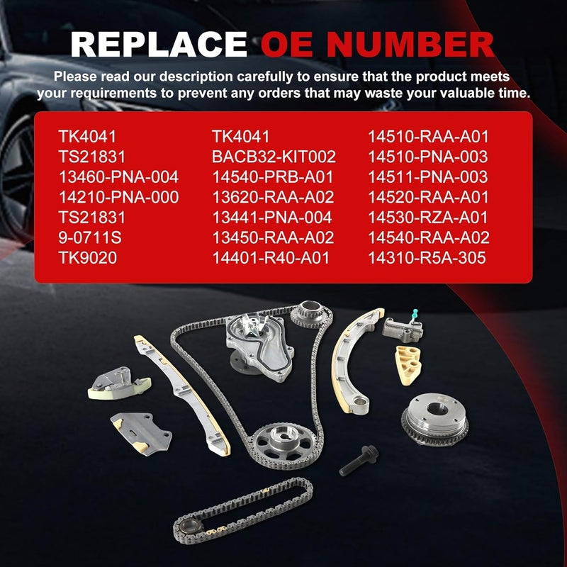 Autodevil Store Timing Chain Water Pump Kit Compatible with Accord 2008-2012 2.4L with VVT Sprocket, Guide Rail, Tensioner, Oil Pump Drive Sprocket Replace 14530-RZA-A01 14520-RAA-A0114510-RAA-A01 - Image 2
